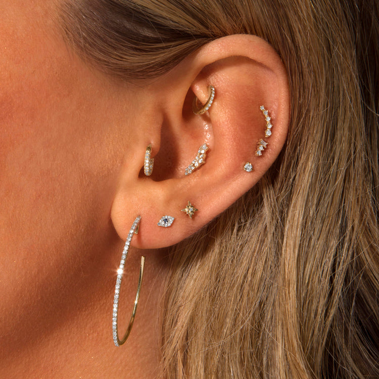 Image of 10K Yellow Gold Large Pave Oval Hoop Diamond Earrings with Stone and Strand Earrings