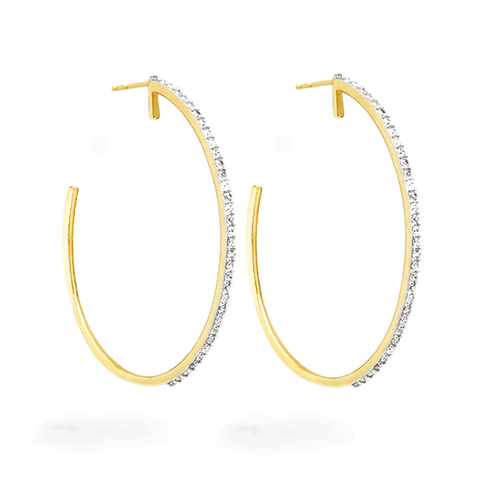 Stone and Strand 10K Yellow Gold Large Pave Oval Hoop Diamond Earrings Side Image