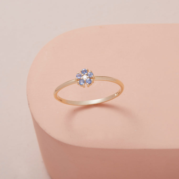 Blue Sapphire Flower Ring