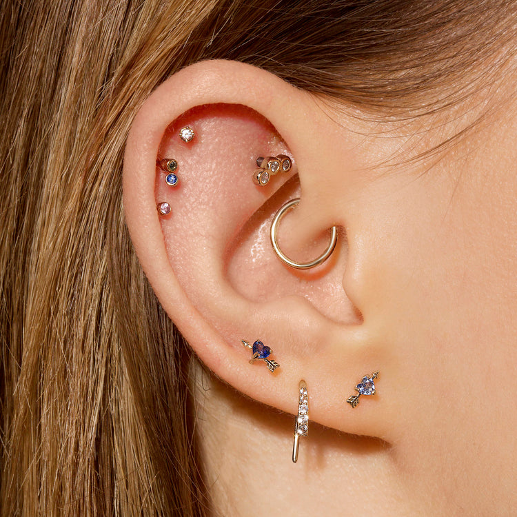 Image of 10K Yellow Gold Blue Sapphire Valentine Studs with Stone and Strand Earrings