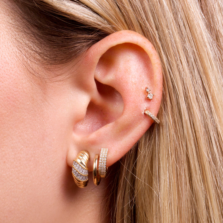Image of 10K Yellow Gold Le Grande Cupola Diamond Huggies with Stone and Strand Earrings
