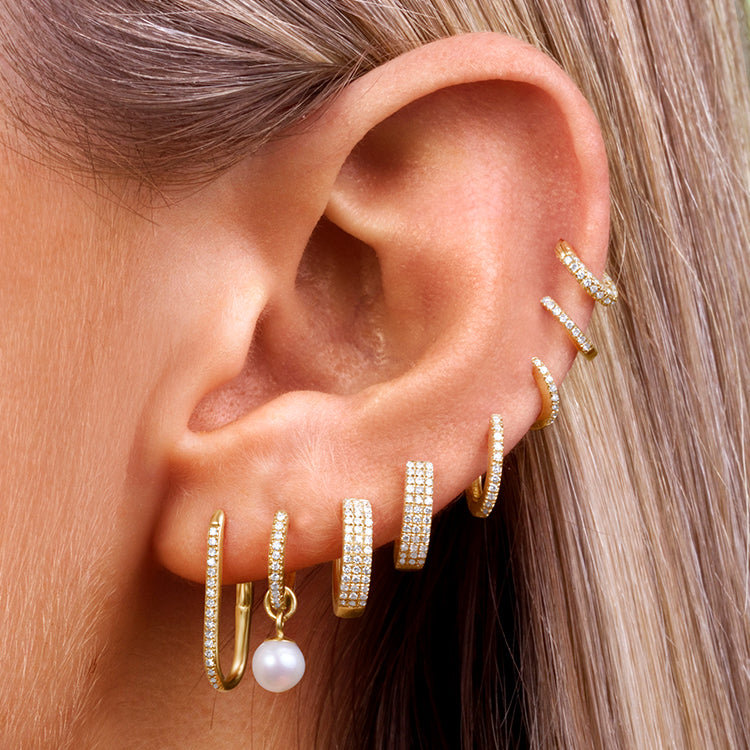 Image of 10K Yellow Gold Large Diamonds On Diamonds Huggie Earrings with Stone and Strand Earrings