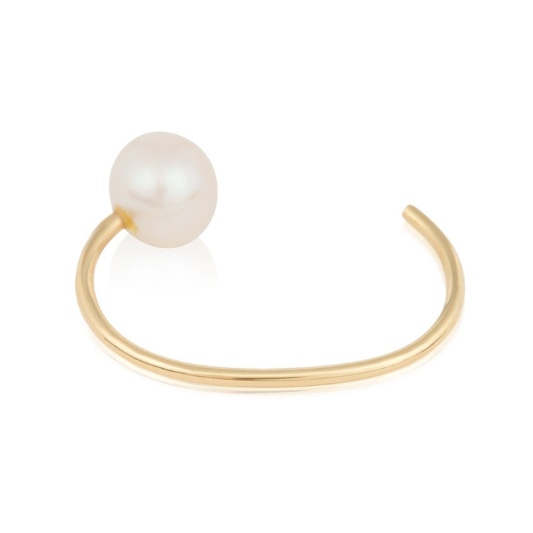Stone and Strand 14K Yellow Gold Pearl Open Huggie Rear Image
