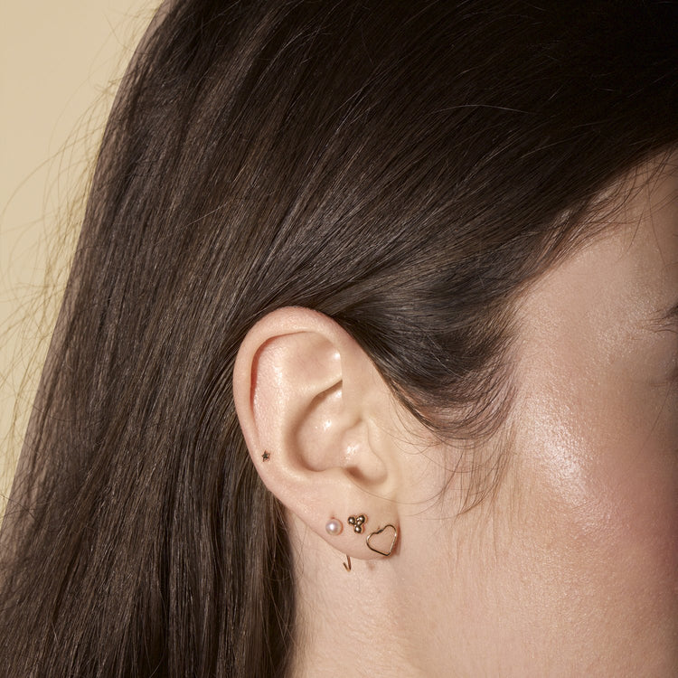 Image of 14K Yellow Gold Pearl Open Huggie with Stone and Strand Earrings
