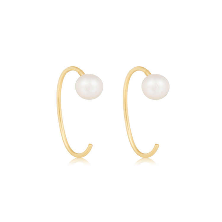 Stone and Strand 14K Yellow Gold Pearl Open Huggie Side Pair Image