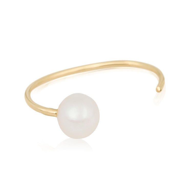 Stone and Strand 14K Yellow Gold Pearl Open Huggie Top Side Image