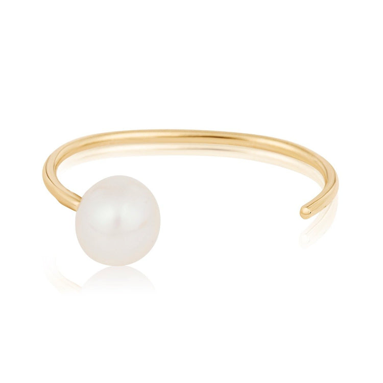 Stone and Strand 14K Yellow Gold Pearl Open Huggie Top Image