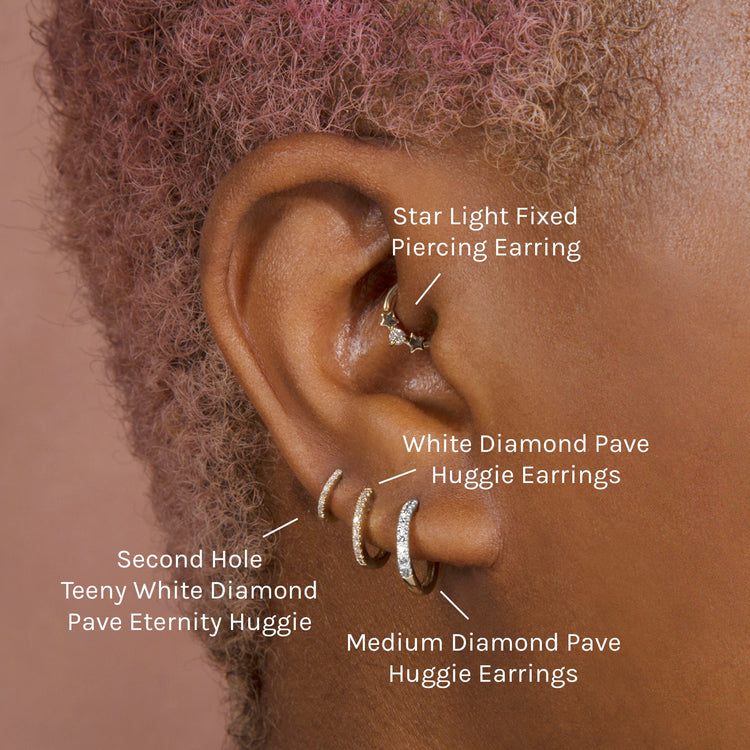 Image of 10K Yellow Gold Diamond Pave Huggie Earrings with Stone and Strand Earrings