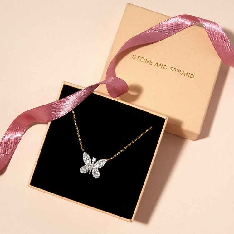 Still life image of Jumbo Butterfly Diamond Necklace with Stone and Strand gift box