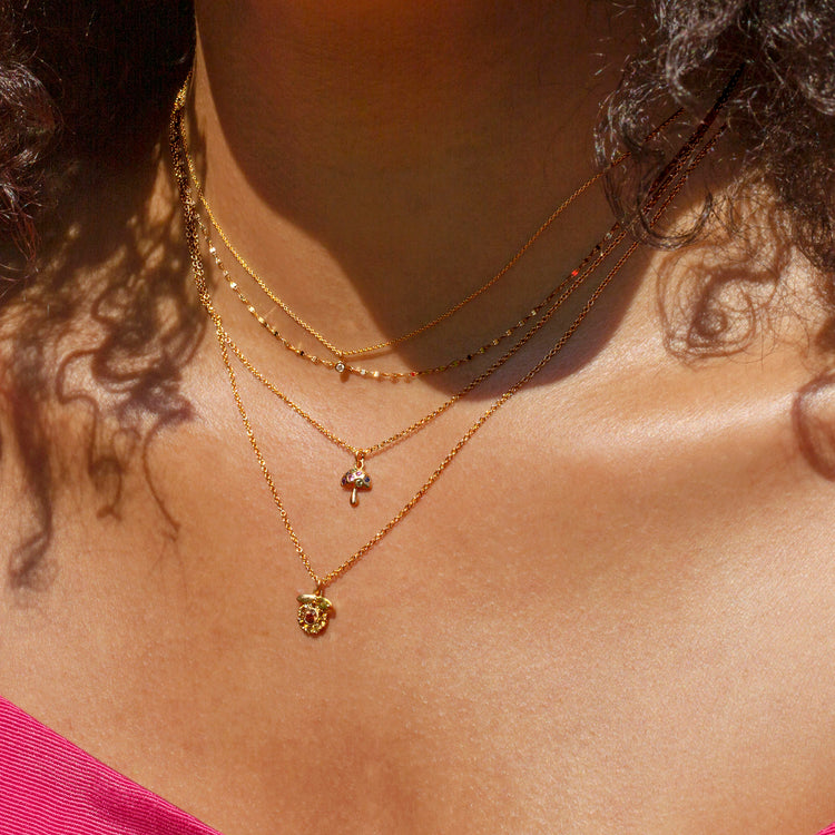 Image of 10K Yellow Gold Magic Mushroom Necklace with Stone and Strand Necklaces