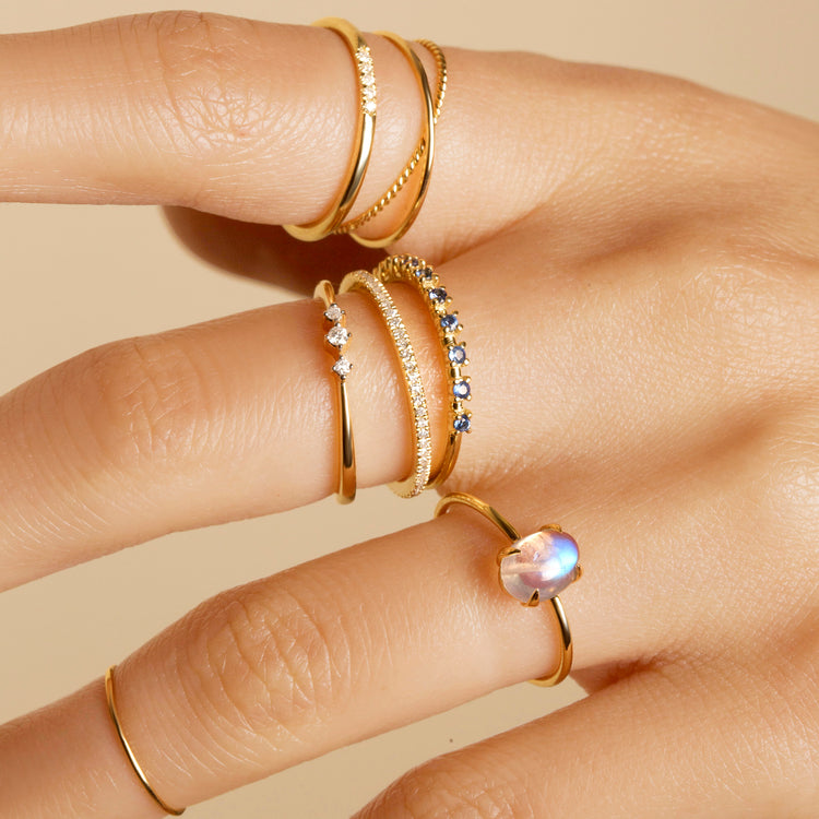 Image of 10K Yellow Gold Moonstone Oval Cabochon Fine Ring with Stone and Strand Rings