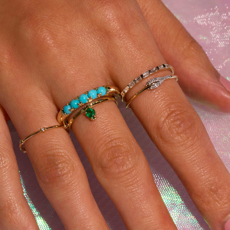 Pear Cut Emerald Flat Band Ring