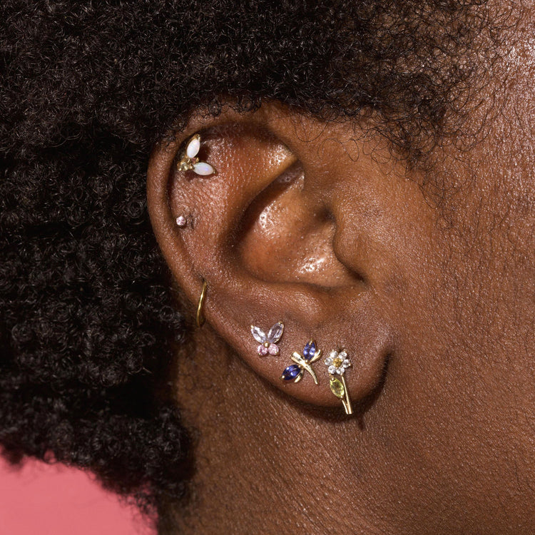 Image of 14K Yellow Gold Pick A Daisy Studs with Stone and Strand Earrings