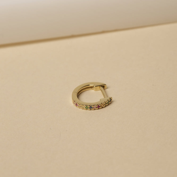 Dainty Rainbow Sapphire Pave Huggie Earrings