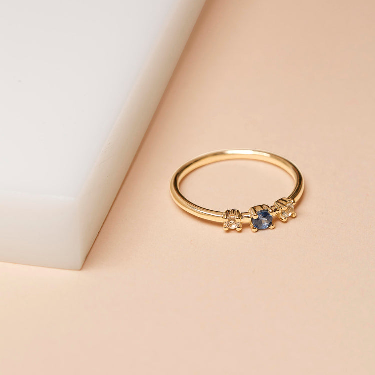Tri Blue Sapphire and White Topaz Ring