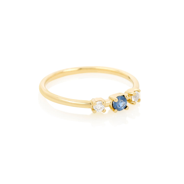 Tri Blue Sapphire and White Topaz Ring