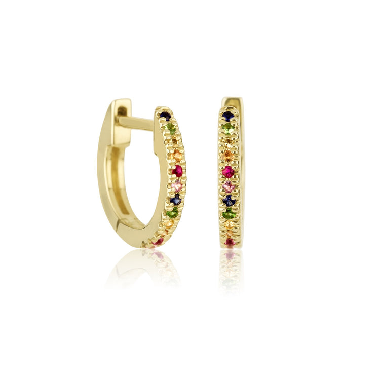 Dainty Rainbow Sapphire Pave Huggie Earrings