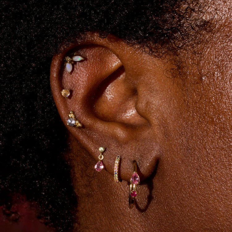 Rainbow Sapphire Pave Huggie Earrings