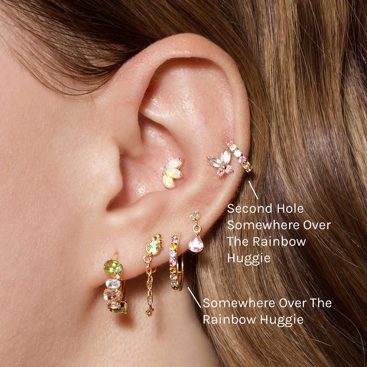 Image of 14K Yellow Gold Somewhere Over The Rainbow Huggie with Stone and Strand Earrings