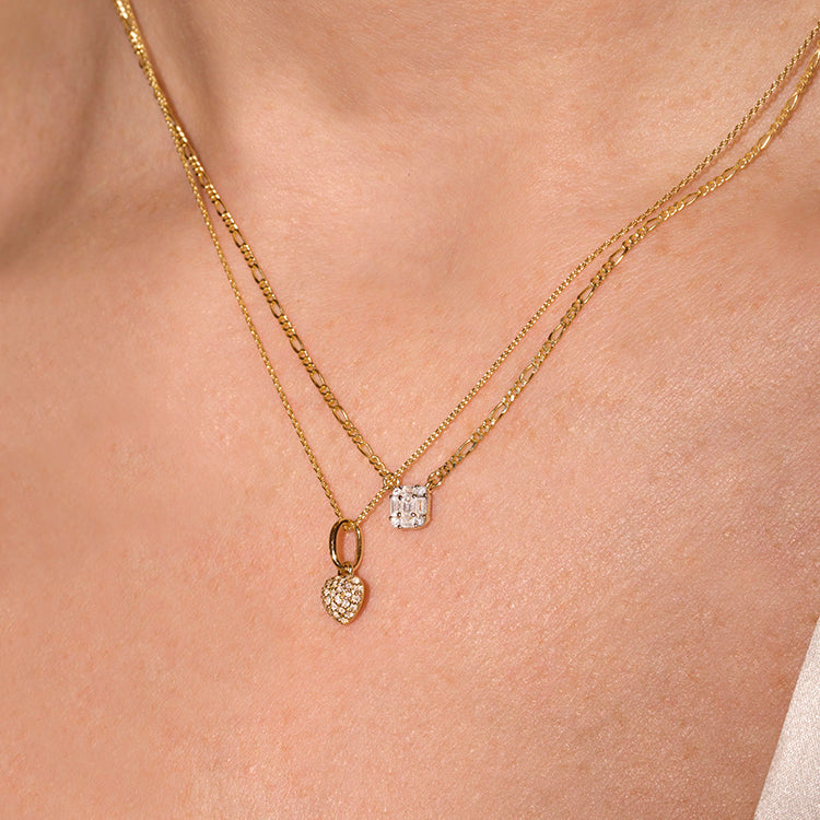 Image of 10K Yellow Gold Tiny Shield of Strength Diamond Necklace with Stone and Strand Necklaces