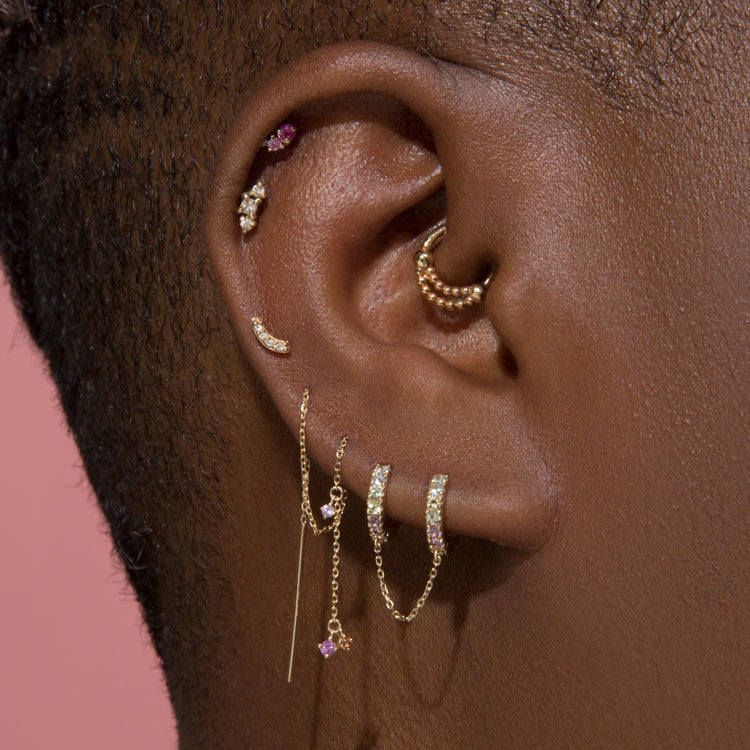 Image of 10K Yellow Gold Strawberry Sunset Threaders with Stone and Strand Earrings