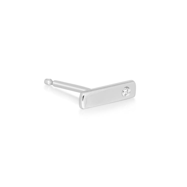 White Gold Medium Bar Stud Earring with Diamond